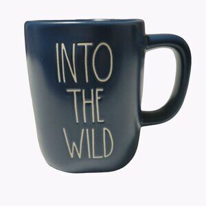 Rae Dunn Into the Wild Coffee Mug Ceramic Tea Cup Blue Camping Hiking Adventure